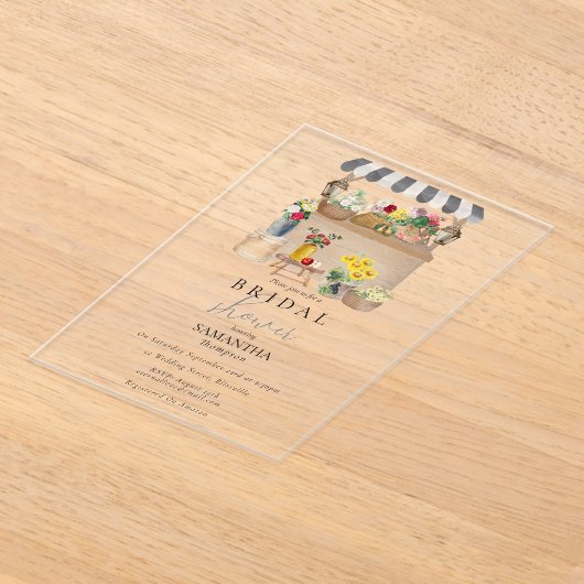 水彩農家の花市場ブライダルシャワー アクリル招待状 (レイダウン)