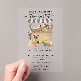 水彩農家の花市場ブライダルシャワー アクリル招待状