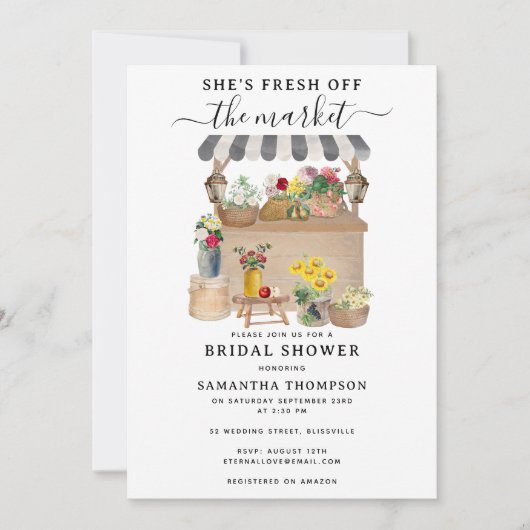水彩農家の花市場ブライダルシャワー 招待状 (正面)