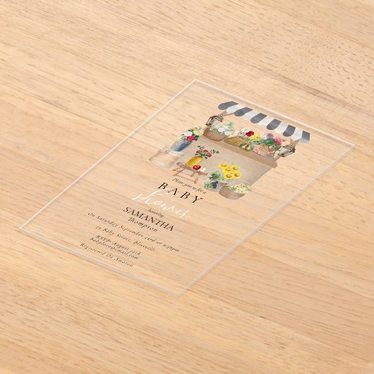 水彩農家の花市場ベビーシャワー アクリル招待状 (レイダウン)