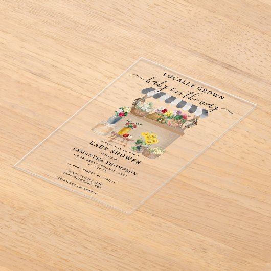 水彩農家の花市場ベビーシャワー アクリル招待状 (レイダウン)