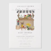水彩農家の花市場ベビーシャワー ベラム紙招待状 (正面)