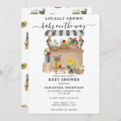 水彩農家の花市場ベビーシャワー 招待状 (正面/裏面)