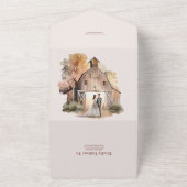 水彩農村的な納屋のウェディング オールインワン招待状 (外側)