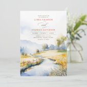 水彩農村風景の国素朴の結婚式 招待状 (スタンド正面)
