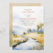水彩農村風景の国素朴の結婚式 招待状 (正面/裏面)