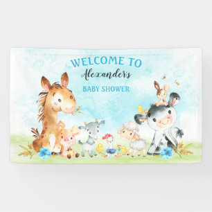 水彩農業動物少年のベビーシャワー 横断幕