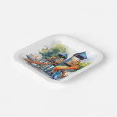 水彩遊び場パークキッズバースデーパーティー ペーパープレート (傾斜あり)