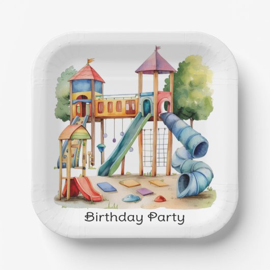 水彩遊び場パークキッズバースデーパーティー ペーパープレート (正面)