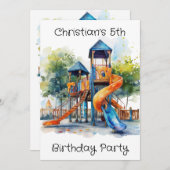 水彩遊び場パークキッズバースデーパーティー 招待状 (正面/裏面)