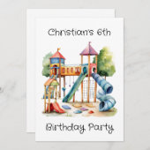 水彩遊び場公園 子どもの誕生日パーティー 招待状 (正面/裏面)