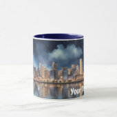 水彩都市の夜景と湖 マグカップ (中央)