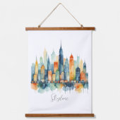 水彩都市スカイライン モダンアーバンシティ 吊り下げ型タペストリー (正面)