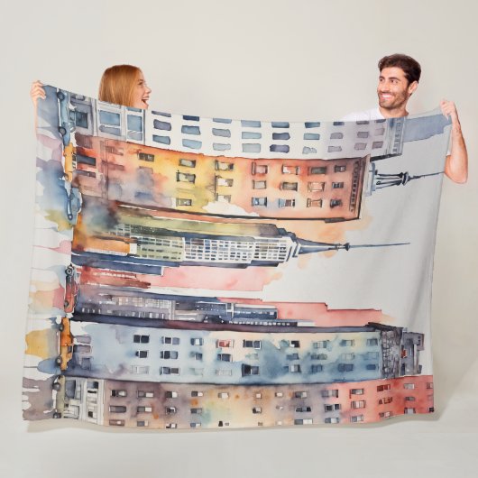 水彩都市色彩の鮮やかの都市景観の天守閣 フリースブランケット (インサイチュ)