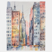 水彩都市色彩の鮮やかの都市景観の天守閣 フリースブランケット (正面)