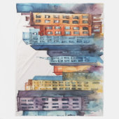 水彩都市色彩の鮮やかの都市景観の天守閣 フリースブランケット (正面)