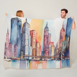 水彩都市色彩の鮮やかの都市景観の天守閣 フリースブランケット