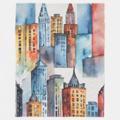 水彩都市色彩の鮮やかの都市景観の天守閣 フリースブランケット (正面)