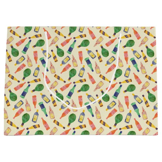 水彩酒ボトルパターン抱き枕 ラージペーパーバッグ (正面)