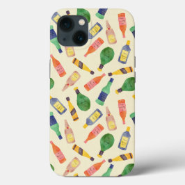 水彩酒ボトル模様 iPhone 13ケース
