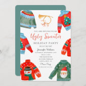 水彩醜いセーターホリデーパーティー 招待状 (正面/裏面)