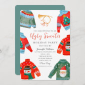 水彩醜いセーターホリデーパーティー 招待状 (正面/裏面)