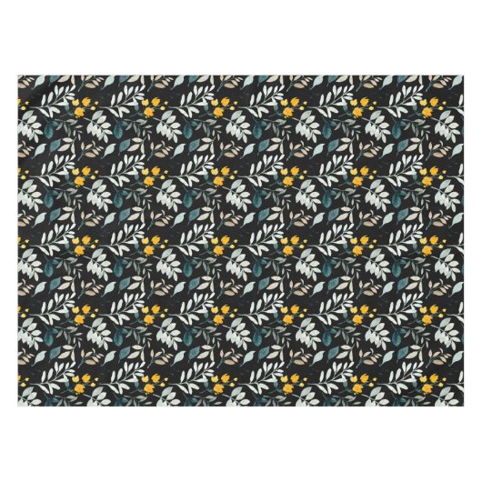 水彩野の花と離れ黒の模様 テーブルクロス (正面(横))