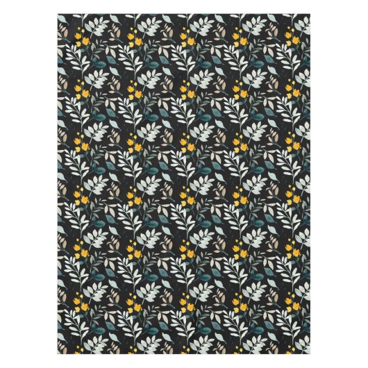 水彩野の花と離れ黒の模様 テーブルクロス (正面)