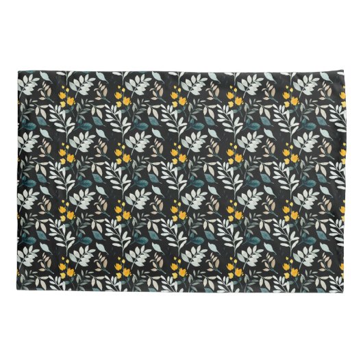 水彩野の花と離れ黒の模様 枕カバー (裏面-左)