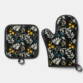 水彩野の花と離れ黒の模様 鍋つかみ&鍋敷きセット (正面)