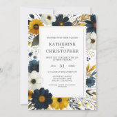 水彩野エレガント花結婚の 招待状 (正面)