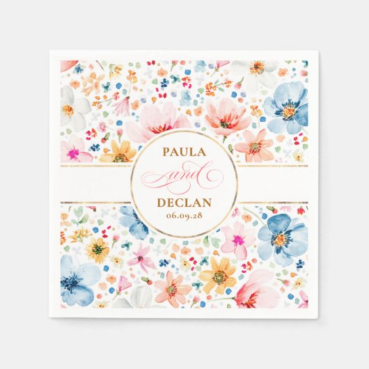 水彩野エレガント花結婚坊 スタンダードカクテルナプキン (正面)