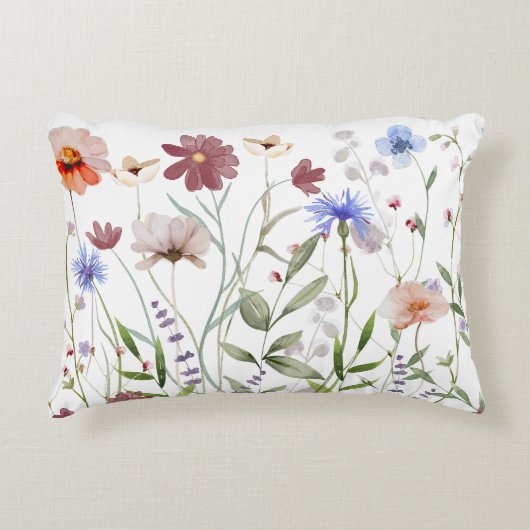 水彩野カラフル花草地 アクセントクッション (正面)