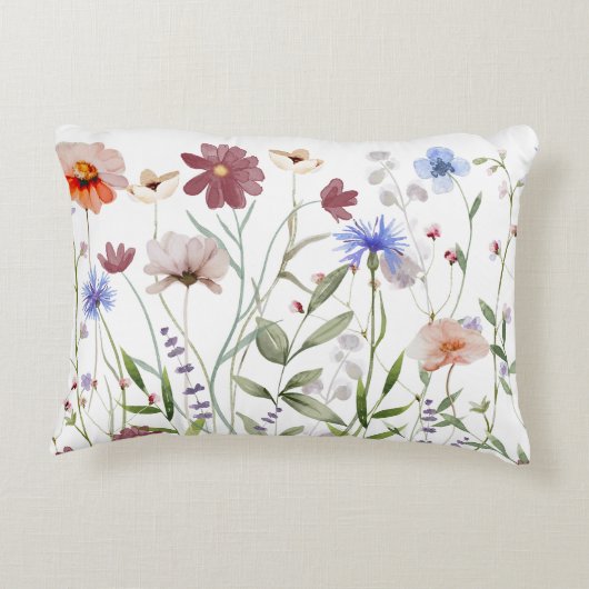 水彩野カラフル花草地 アクセントクッション (裏面)