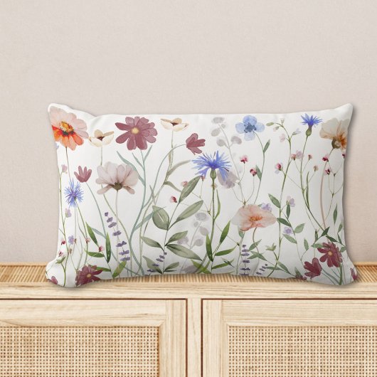 水彩野カラフル花草地 ランバークッション