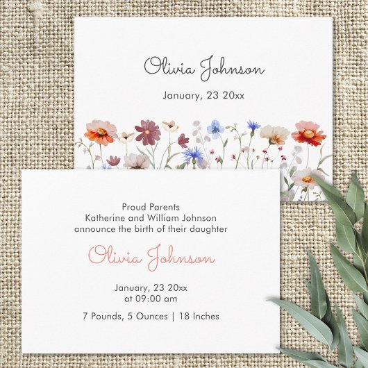 水彩野カラフル花赤ちゃん誕生 案内状