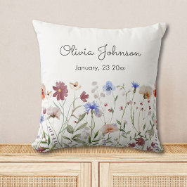 水彩野カラフル草花ベビー誕生 クッション