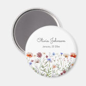 水彩野カラフル草花ベビー誕生 マグネット (正面/裏面)