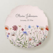 水彩野カラフル草花ベビー誕生 ラウンドクッション (正面)