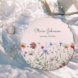 水彩野カラフル草花ベビー誕生 ラウンドクッション