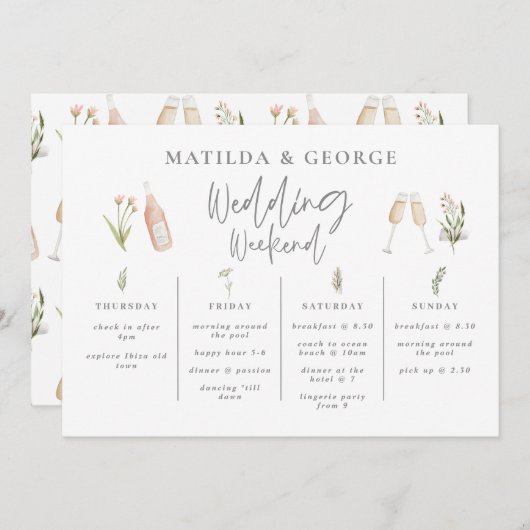 水彩野ガーリー花結婚の週間の日程 (正面/裏面)