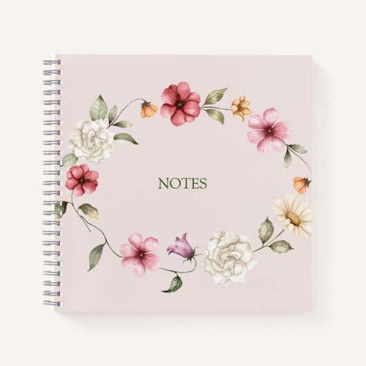 水彩野ワイルドフラワー、葉のノート ノートブック (正面)