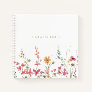 水彩野ワイルドフラワー、葉のノート ノートブック