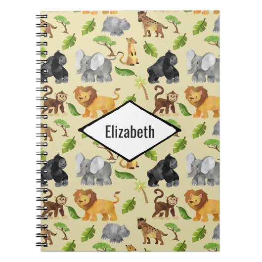 水彩野獣サファリジャングルパターン ノートブック (正面)