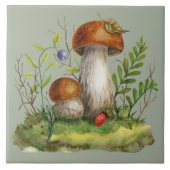 水彩野生の森のきのこととベリー タイル (正面)