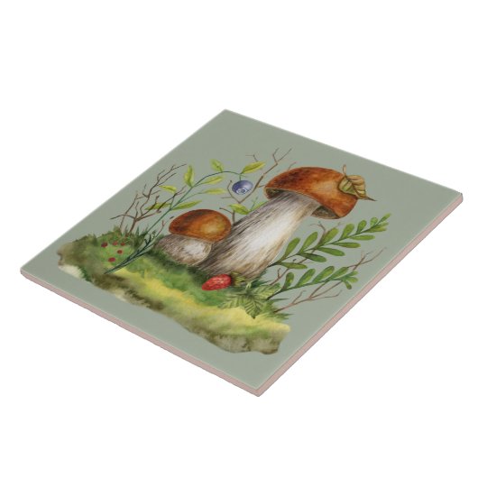 水彩野生の森のきのこととベリー タイル (側面)