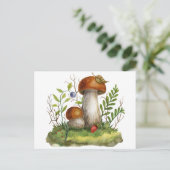 水彩野生の森のきのこととベリー ポストカード (スタンド正面)