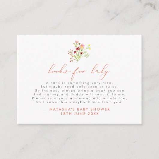 水彩野生の花の本ベビーインサート エンクロージャーカード (正面)