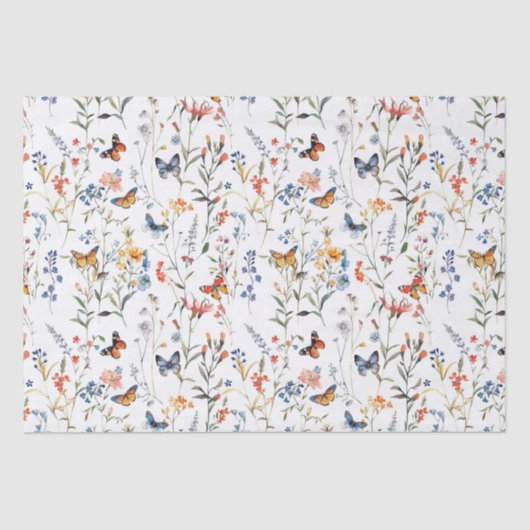 水彩野生の花の蝶パッケージ 薄葉紙 (正面)