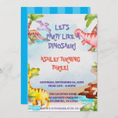水彩野生ジャングル恐竜誕生日 招待状 (正面/裏面)